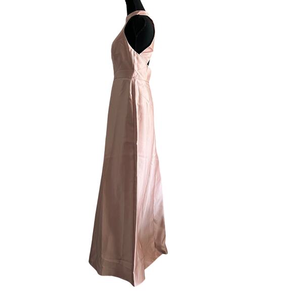 Alfred Sung Dress Size 8 Satin Twill Halter High Neck Toasted Sugar Gown D772 - Picture 6 of 15